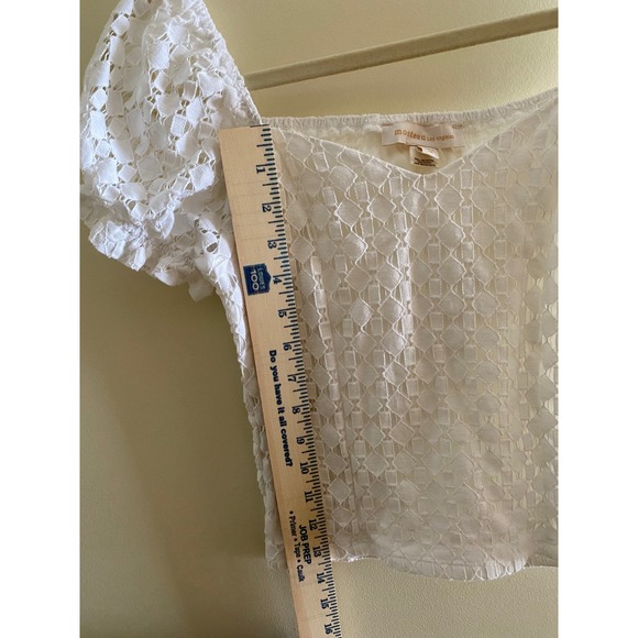 Monteau White Lace Puff Sleeve Smocked Crop Top Cottagecore Women's M - Picture 9 of 9